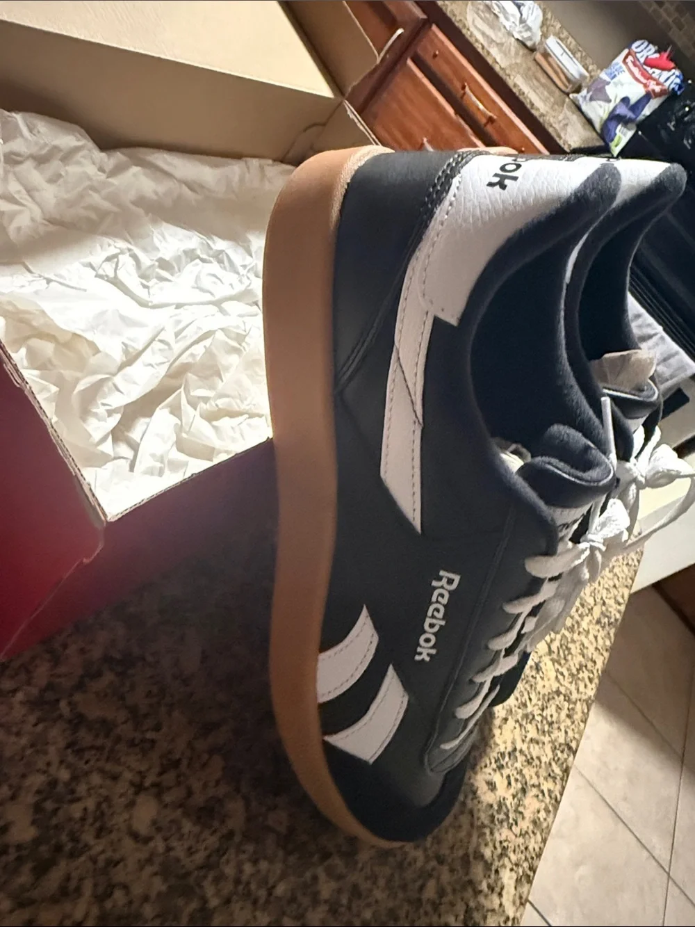 Reebok Men’s Black & Gum Low-Top Sneakers with White Laces